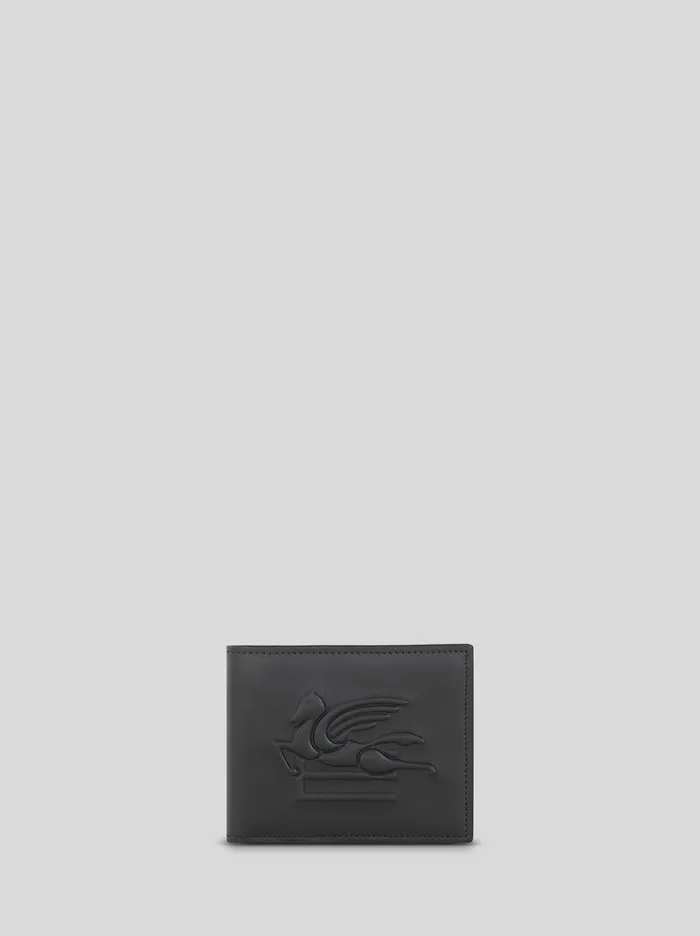 Men Etro Wallets And Credit Card Holder Leather Wallet With Pegaso Black