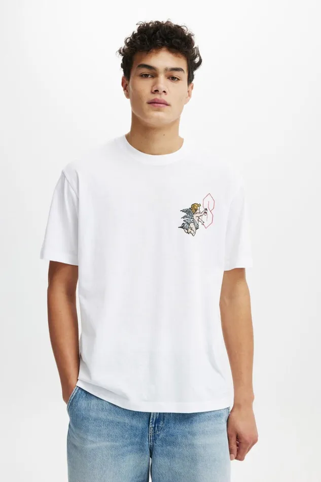 Men Graphic TShirts Cotton On Loose Fit Art TShirt White Cherub Tag