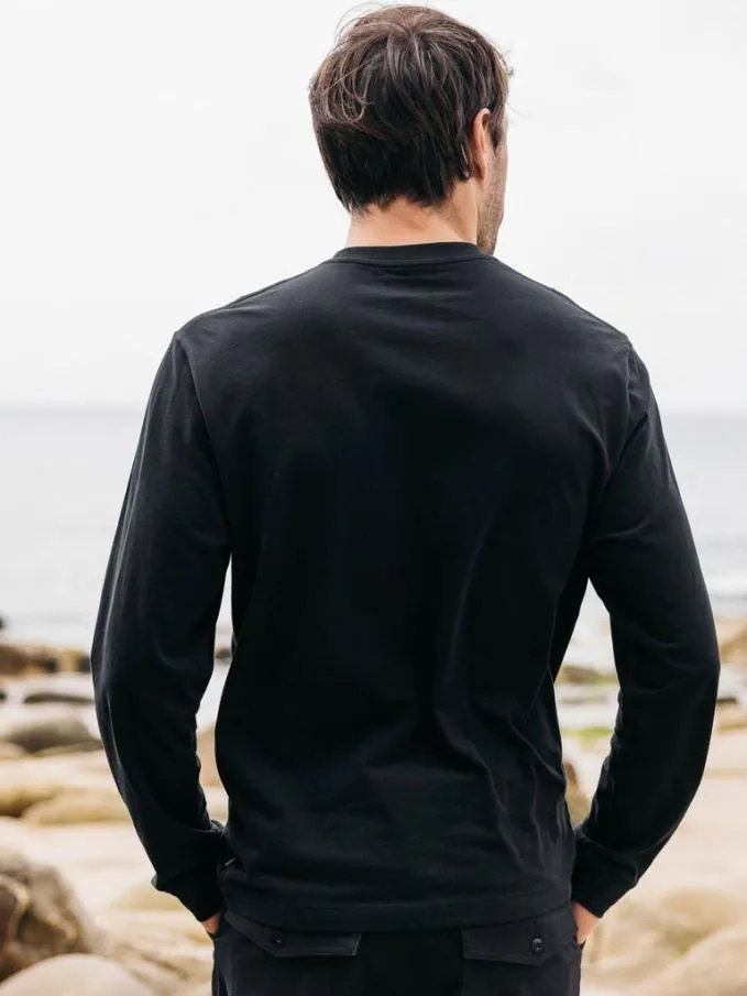 Men Harlyn Logo Long Sleeve TShirt Black Finisterre TShirts
