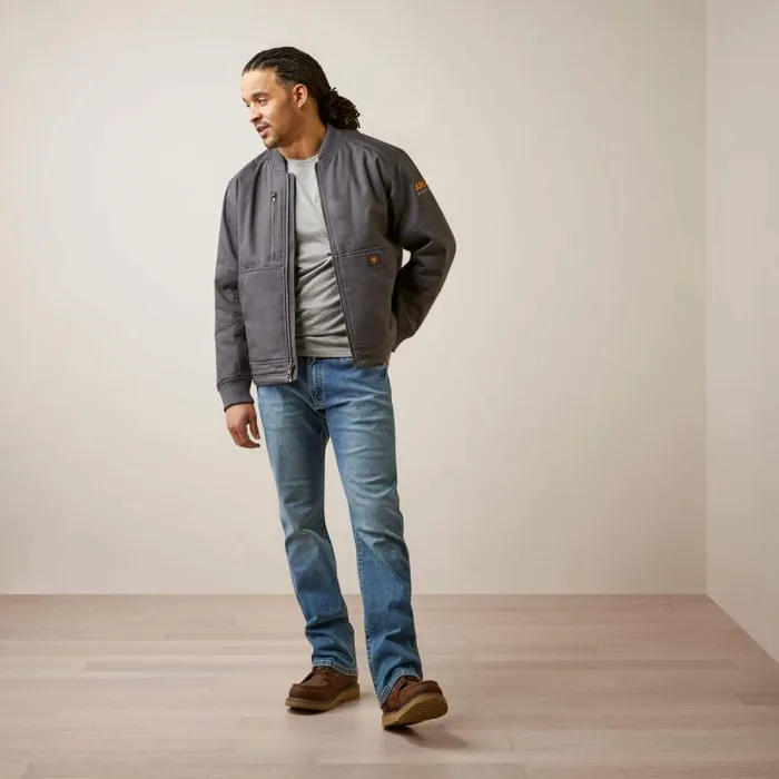 Men Jackets and Vests Ariat Rebar Stretch Canvas Bomber Jacket Rebar Grey