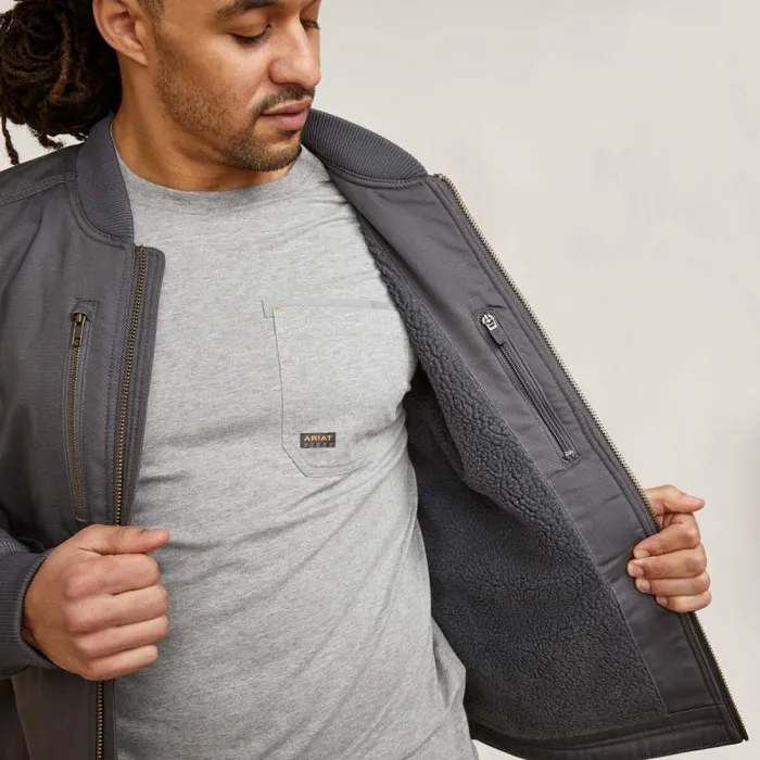 Men Jackets and Vests Ariat Rebar Stretch Canvas Bomber Jacket Rebar Grey