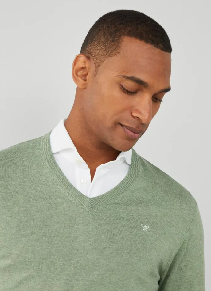 Men Knitwear Hackett London Cotton And Silk VNeck Jumper Sea Green