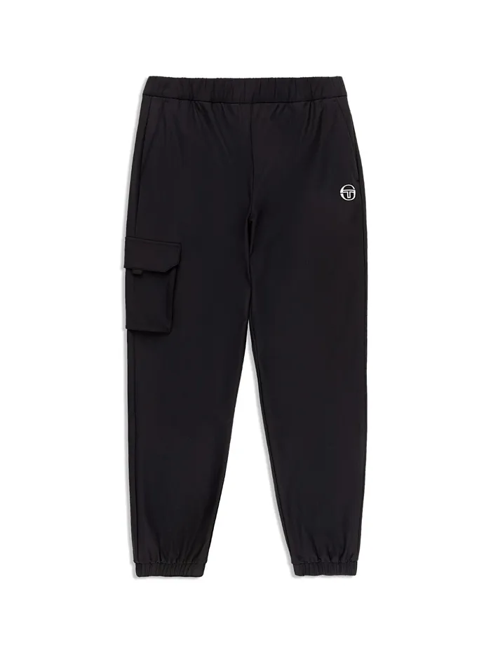 Men Nylon Sergio Tacchini Woven Cargo Jogger Pants Black