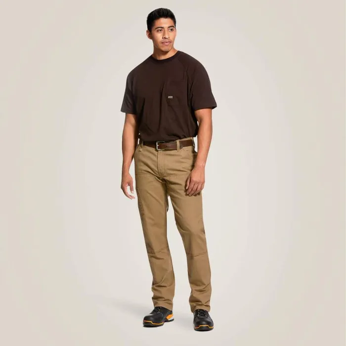 Men Pants and Shorts Ariat Rebar M4 Low Rise DuraStretch Made Tough Double Front Stackable Straight Leg Pant Field Khaki