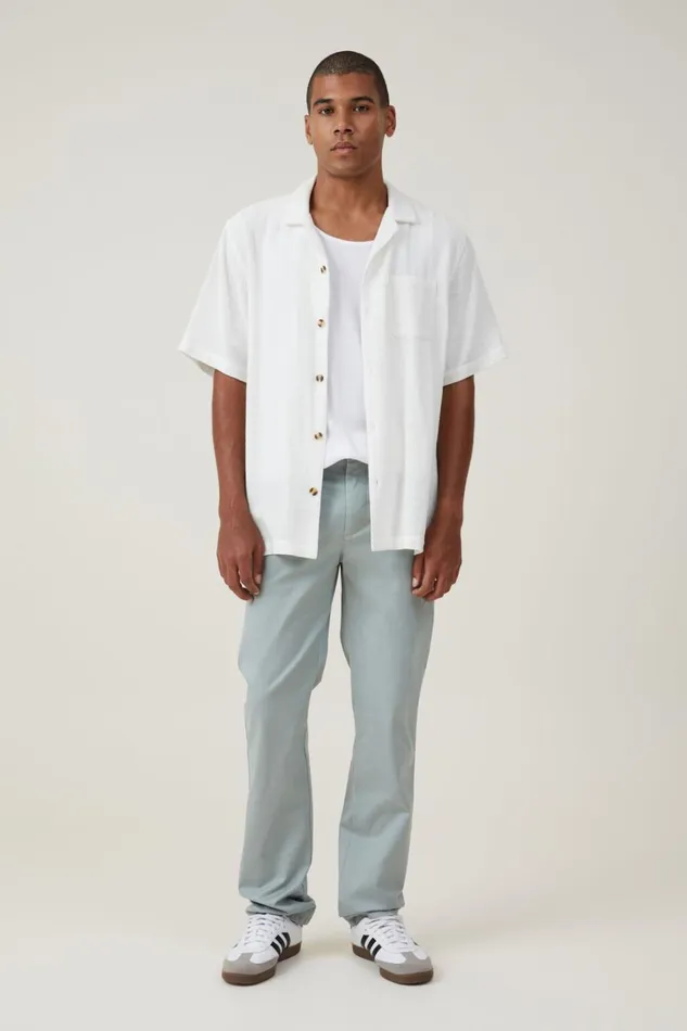 Men Pants Cotton On Regular Straight Chino Washed Teal