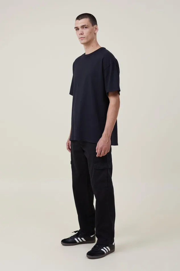 Men Pants Cotton On Tactical Cargo Pant Jet Black Herringbone
