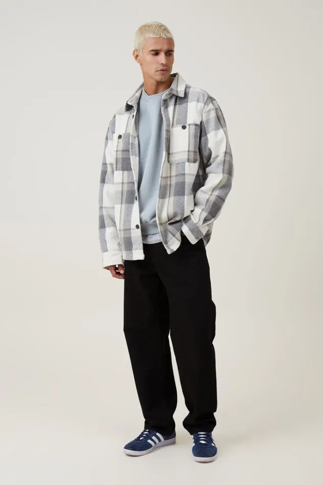 Men Shirts and Polos Cotton On Heavy Overshirt Off White Check Men Shirts and Polos Cotton On Heavy Overshirt Off White Check