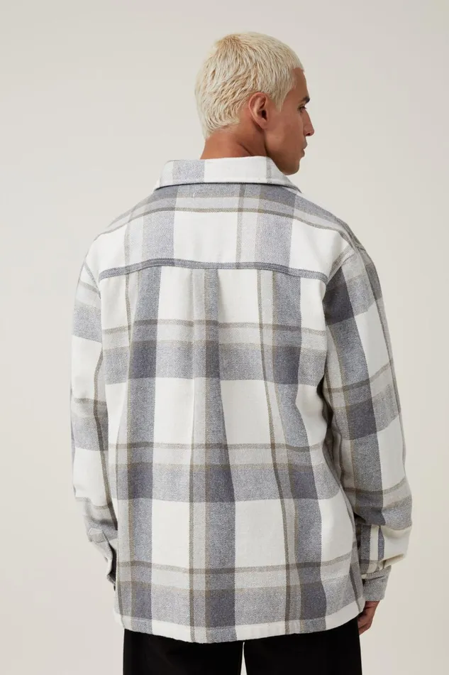 Men Shirts and Polos Cotton On Heavy Overshirt Off White Check Men Shirts and Polos Cotton On Heavy Overshirt Off White Check