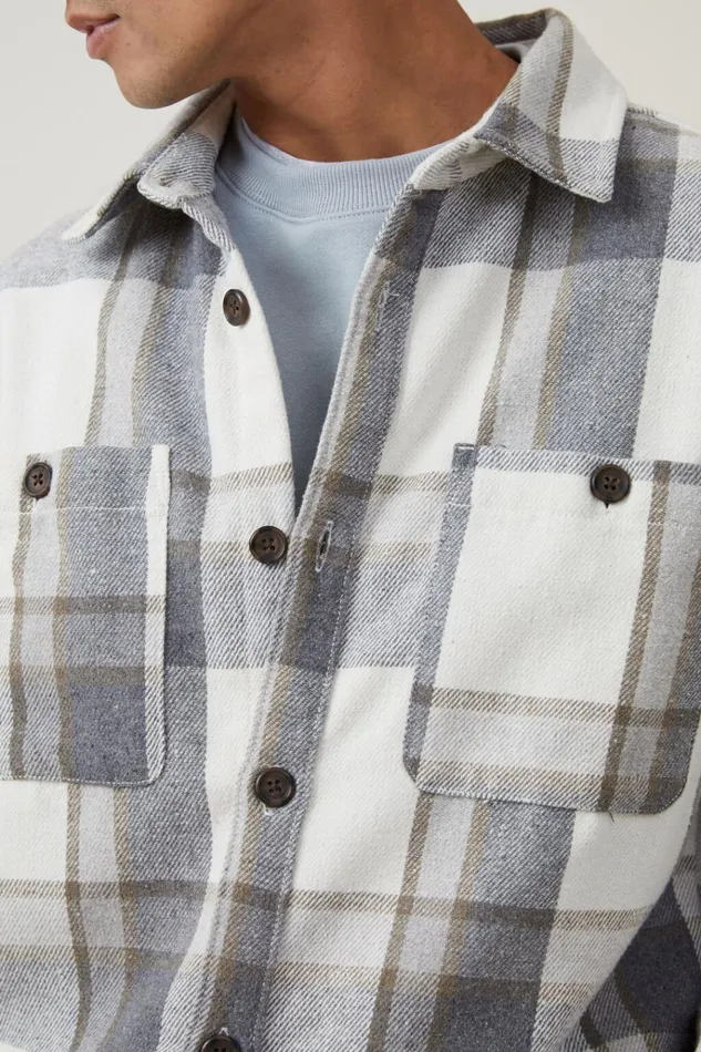 Men Shirts and Polos Cotton On Heavy Overshirt Off White Check Men Shirts and Polos Cotton On Heavy Overshirt Off White Check