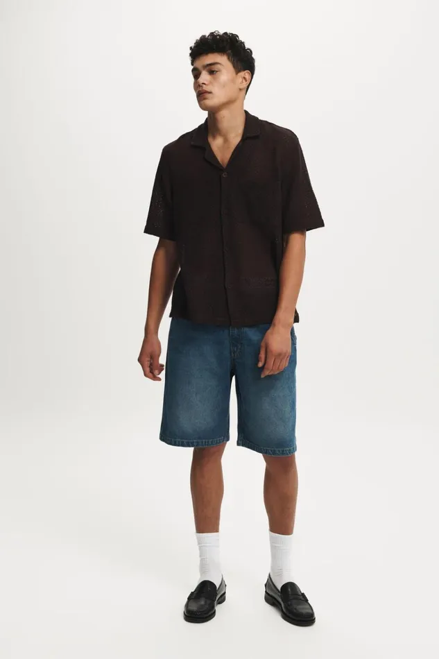 Men Shorts Cotton On Baggy Denim Short Tint Green Wash