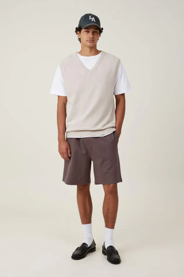 Men Shorts Cotton On Baggy Fleece Short Washed Chocolate