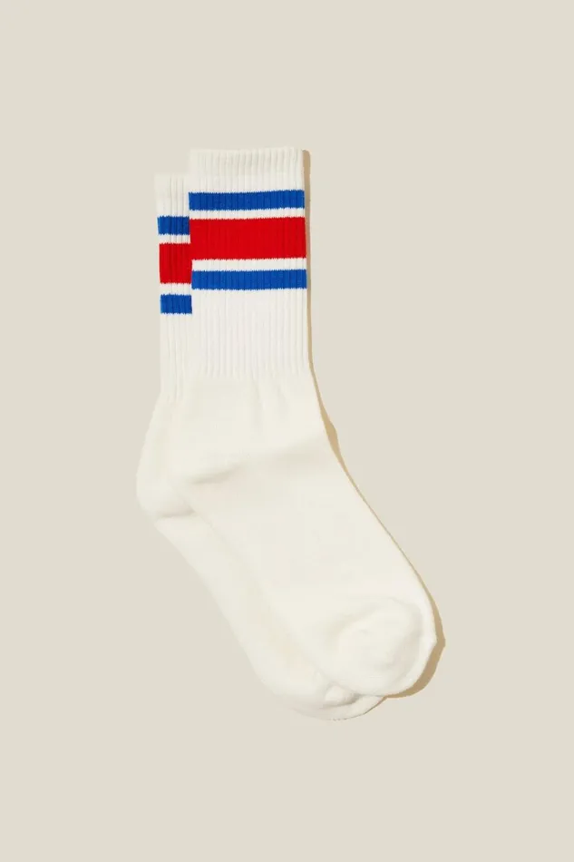Men Socks and Underwear Cotton On Essential Sock Vintage Whiteroyal Bluered Triple Stripe