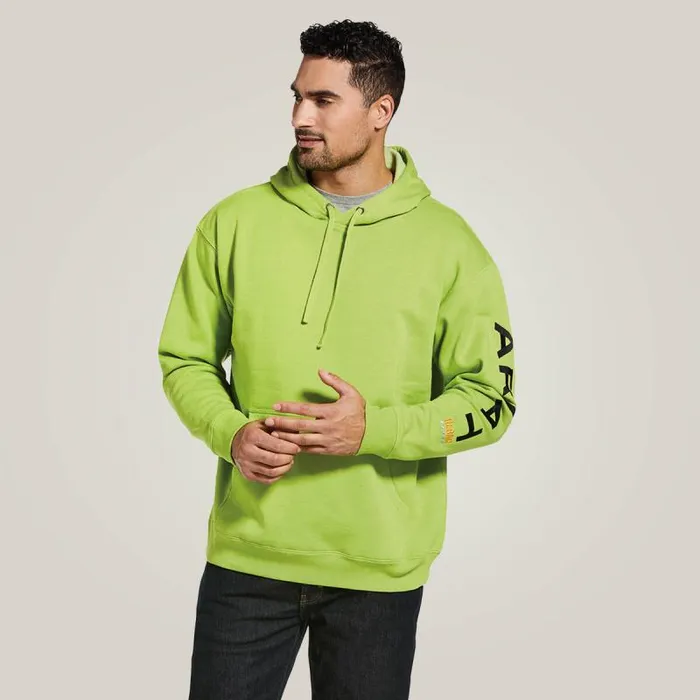 Men Sweatshirts and Hoodies Ariat Rebar Graphic Hoodie Lime Heatherblack