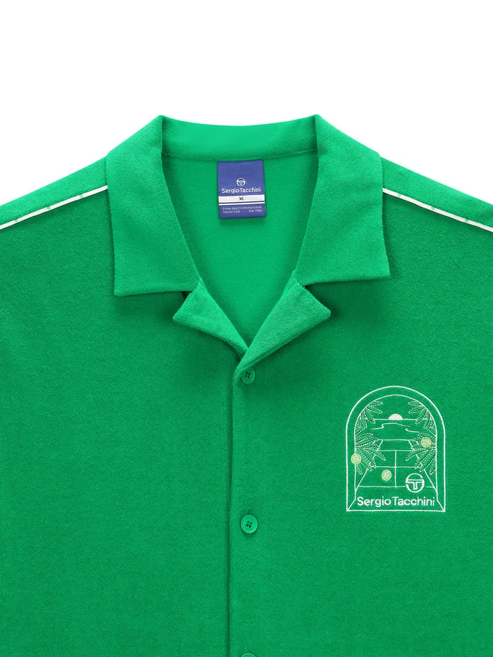 Men TShirts Sergio Tacchini Monte Carlo Terry ButtonUp Cabana Shirt Green