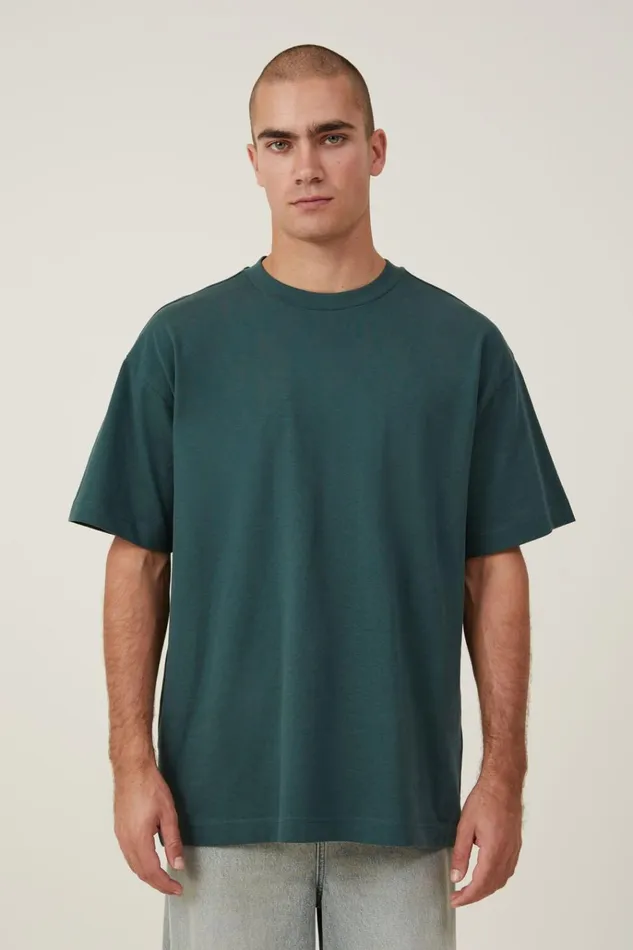 Men Tees and Tanks Cotton On Box Fit Plain TShirt Pine Needle Green