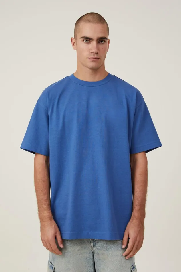 Men Tees and Tanks Cotton On Box Fit Plain TShirt Washed Cobalt