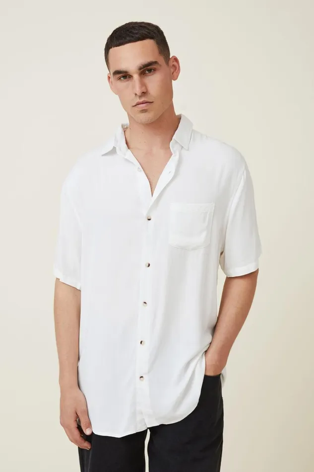 Men Tees and Tanks Cotton On Cuban Short Sleeve Shirt White