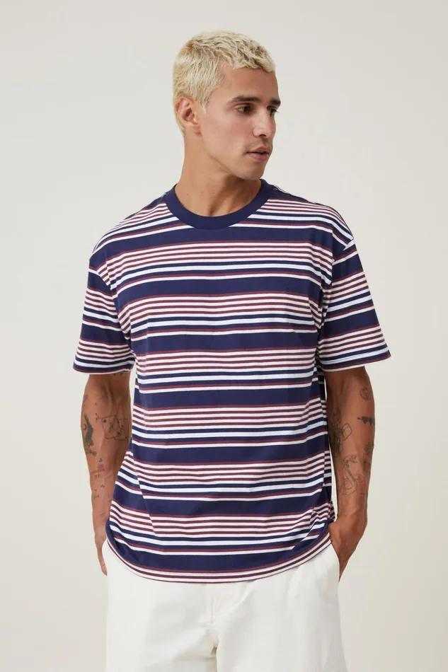 Men Tees and Tanks Cotton On Loose Fit Stripe TShirt True Mulberry Easy Stripe