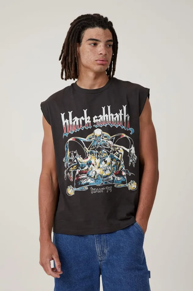 Men Tees and Tanks Cotton On Oversized License Muscle Lcn Bra Washed Black Black Sabbath 8211 74 Men Tees and Tanks Cotton On Oversized License Muscle Lcn Bra Washed Black Black Sabbath 8211 74