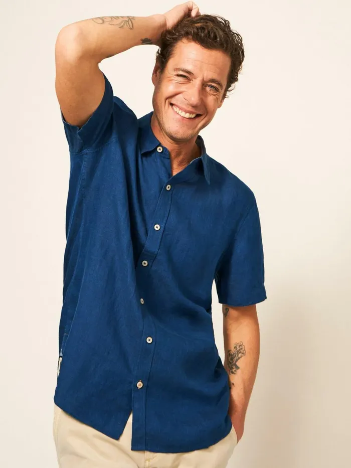Men White Stuff Shirts Pembroke SS Linen Shirt Dark Navy