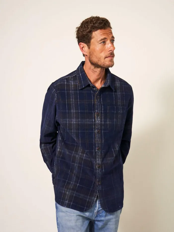 Men White Stuff Shirts Whitwick Cord Check Shirt Dark Navy