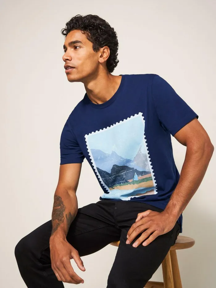 Men White Stuff Tshirts Foroyar Graphic Tshirt French Navy