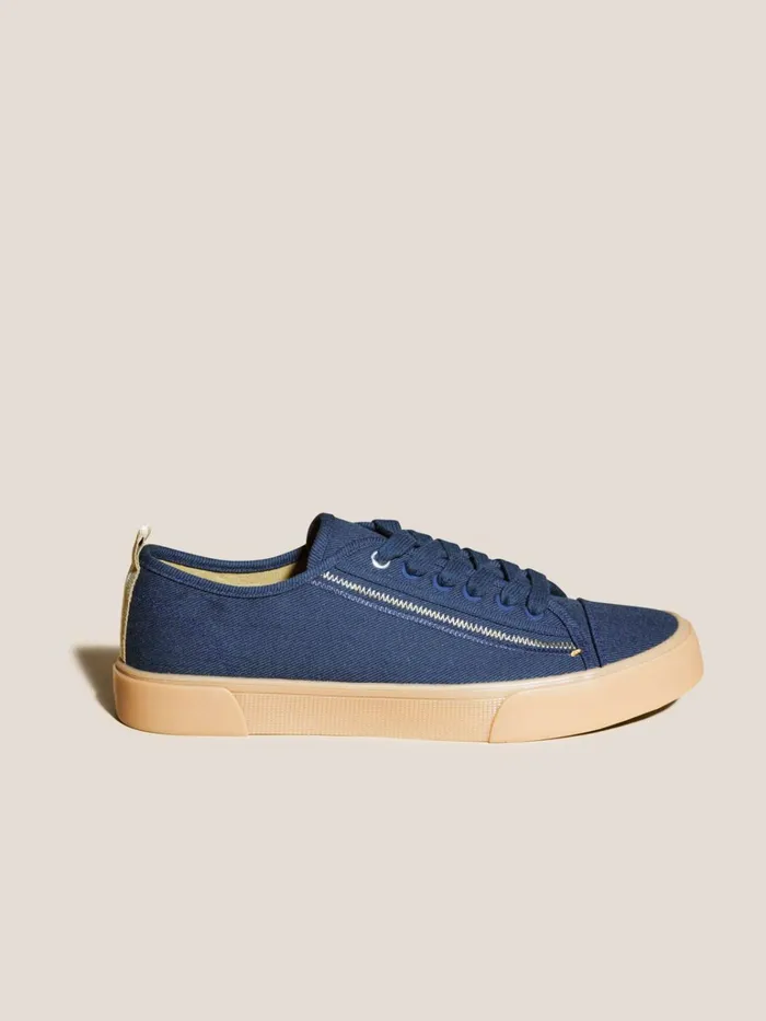 Men White Stuff Trainers Canvas Lace Up Plimsolls Navy Multi