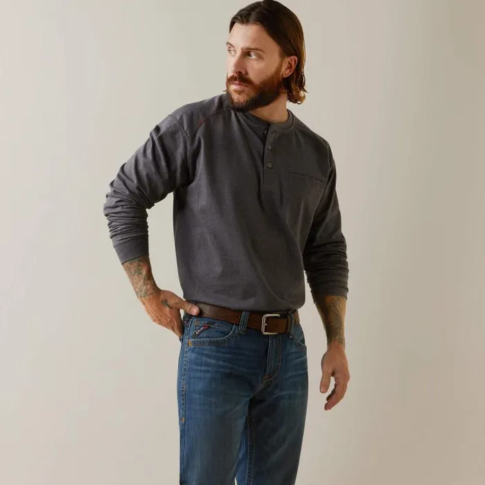 Men Workwear Ariat FR Air Refinery Row Graphic Henley Top Charcoal Heather Men Workwear Ariat FR Air Refinery Row Graphic Henley Top Charcoal Heather