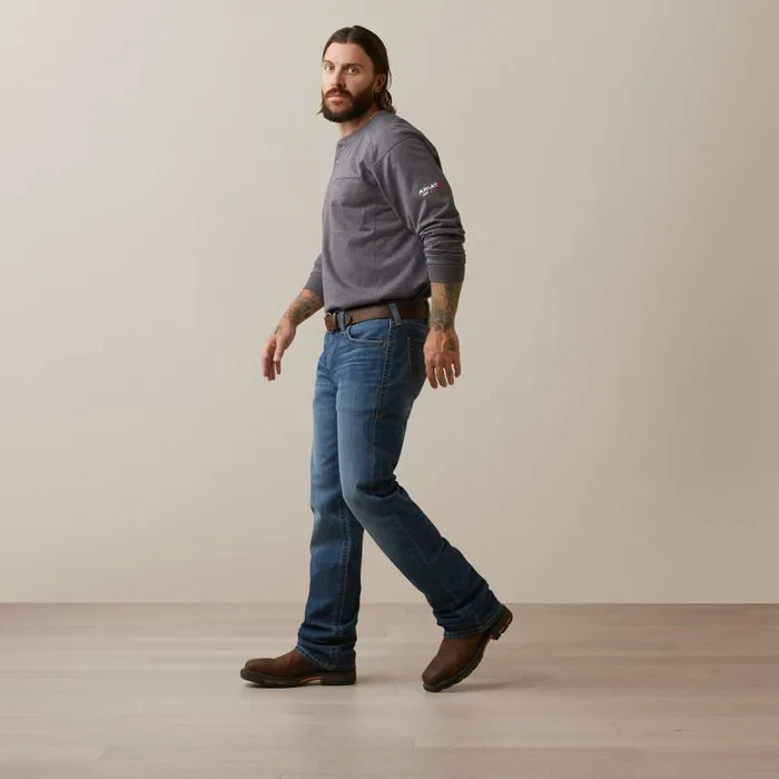 Men Workwear Ariat FR Air Refinery Row Graphic Henley Top Charcoal Heather Men Workwear Ariat FR Air Refinery Row Graphic Henley Top Charcoal Heather