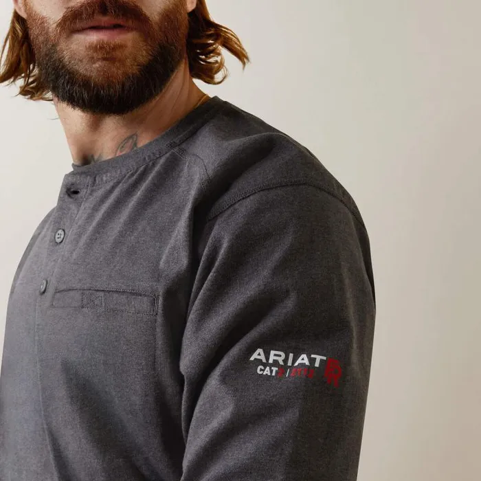 Men Workwear Ariat FR Air Refinery Row Graphic Henley Top Charcoal Heather Men Workwear Ariat FR Air Refinery Row Graphic Henley Top Charcoal Heather