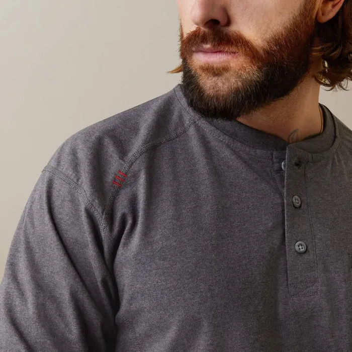 Men Workwear Ariat FR Air Refinery Row Graphic Henley Top Charcoal Heather Men Workwear Ariat FR Air Refinery Row Graphic Henley Top Charcoal Heather