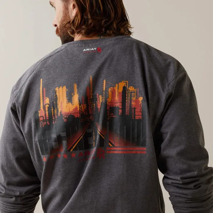 Men Workwear Ariat FR Air Refinery Row Graphic Henley Top Charcoal Heather Men Workwear Ariat FR Air Refinery Row Graphic Henley Top Charcoal Heather