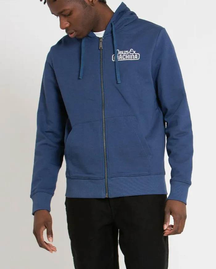 Mens Deus Ex Machina Hoodies and Sweaters Egg and Beans Zip Hoodie 8211 Ensign Blue Ensign Blue