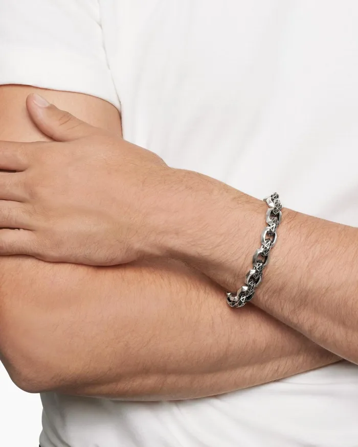 Mens Faceted Link Bracelet In Sterling Silver 116mm Men David Yurman Chain Mens Faceted Link Bracelet In Sterling Silver 116mm Men David Yurman Chain