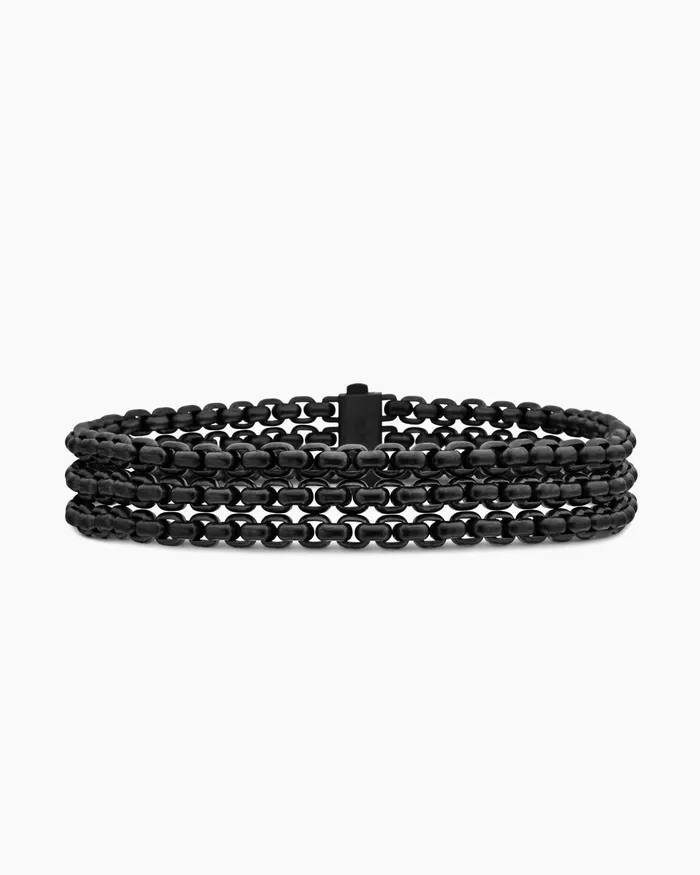 Mens Three Row Box Chain Bracelet With Stainless Steel And Black Titanium 135mm Men David Yurman Chain Mens Three Row Box Chain Bracelet With Stainless Steel And Black Titanium 135mm Men David Yurman Chain