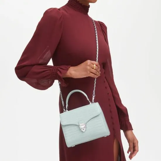 Midi Mayfair Bag Deep Shine Pool Blue Small Croc Women Aspinal Of London Shoulder