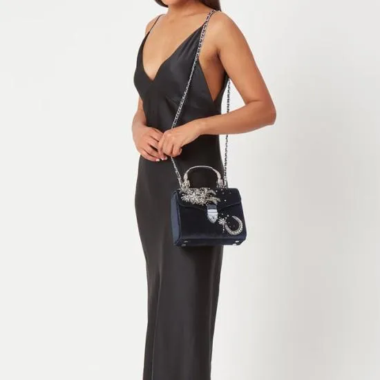 Midi Mayfair Bag Fly Me To The Moon Hand Embroidery On Velvet Women Aspinal Of London Shoulder