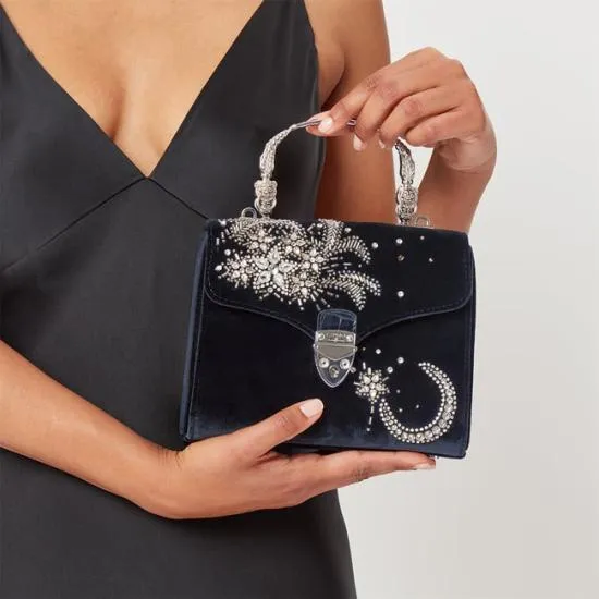Midi Mayfair Bag Fly Me To The Moon Hand Embroidery On Velvet Women Aspinal Of London Shoulder