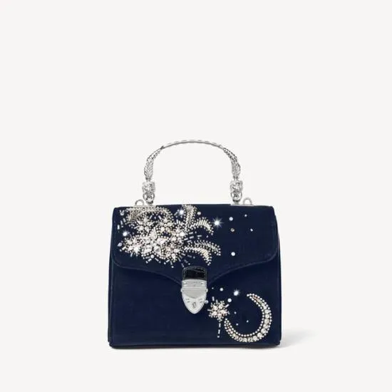 Midi Mayfair Bag Fly Me To The Moon Hand Embroidery On Velvet Women Aspinal Of London Shoulder