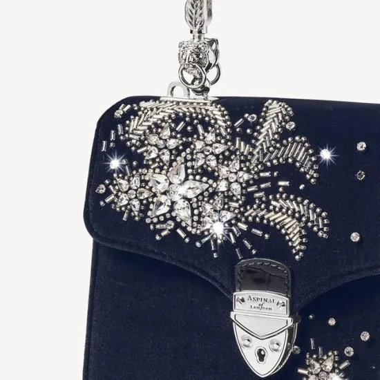 Midi Mayfair Bag Fly Me To The Moon Hand Embroidery On Velvet Women Aspinal Of London Shoulder