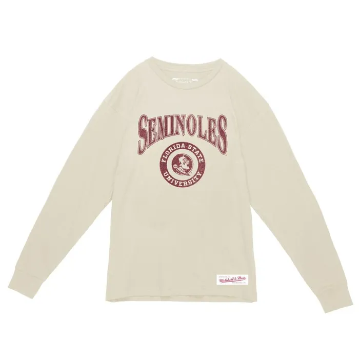 Mitchell and Ness Arched Logo Lockup Slub LS Tee Florida State University Men TShirts and Tops