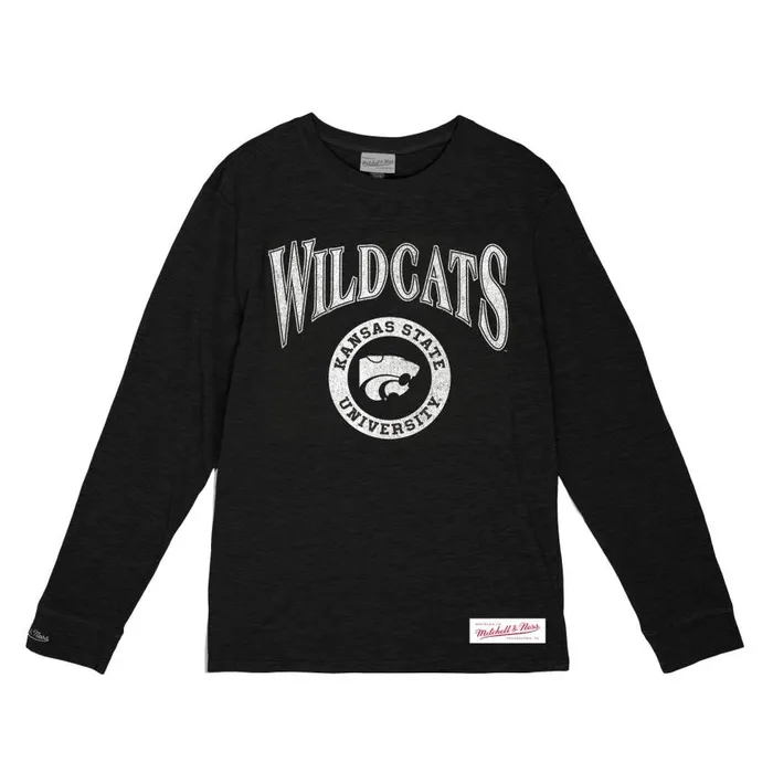 Mitchell and Ness Arched Logo Lockup Slub LS Tee Kansas State University Men TShirts and Tops