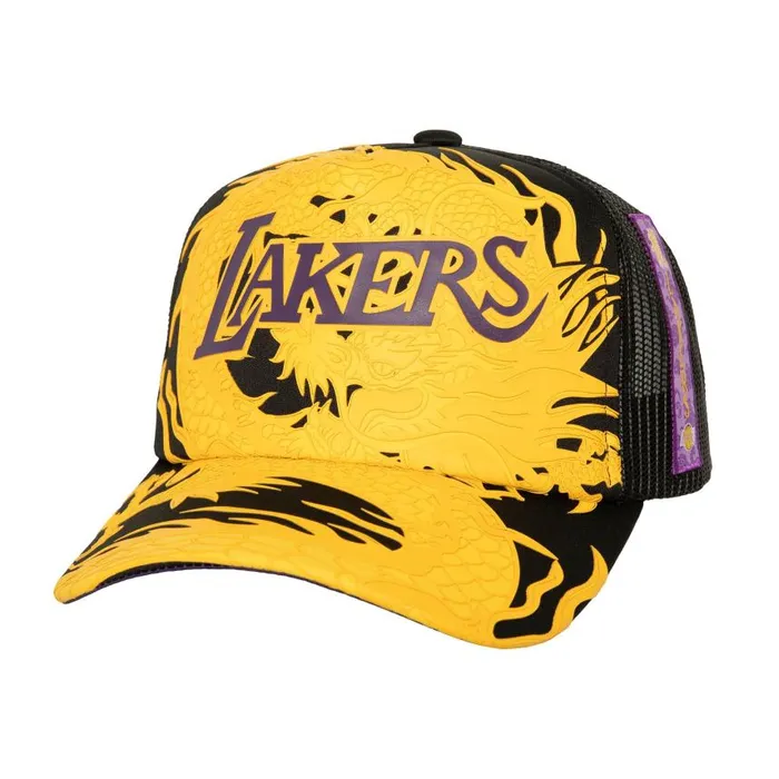 Mitchell and Ness Asian Heritage 60 Trucker HWC Los Angeles Lakers Men Hats and Headwear Mitchell and Ness Asian Heritage 60 Trucker HWC Los Angeles Lakers Men Hats and Headwear
