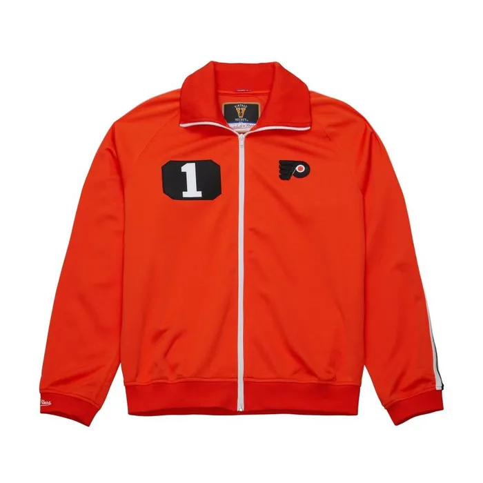 Mitchell and Ness Authentic Bernie Parent Philadelphia Flyers 1974 Warm Up Jacket Men Jackets and Outerwear Mitchell and Ness Authentic Bernie Parent Philadelphia Flyers 1974 Warm Up Jacket Men Jackets and Outerwear