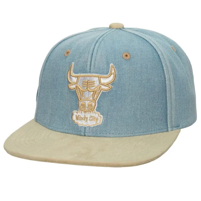 Mitchell and Ness Blue Jean Baby Snapback HWC Chicago Bulls Men Hats and Headwear Mitchell and Ness Blue Jean Baby Snapback HWC Chicago Bulls Men Hats and Headwear