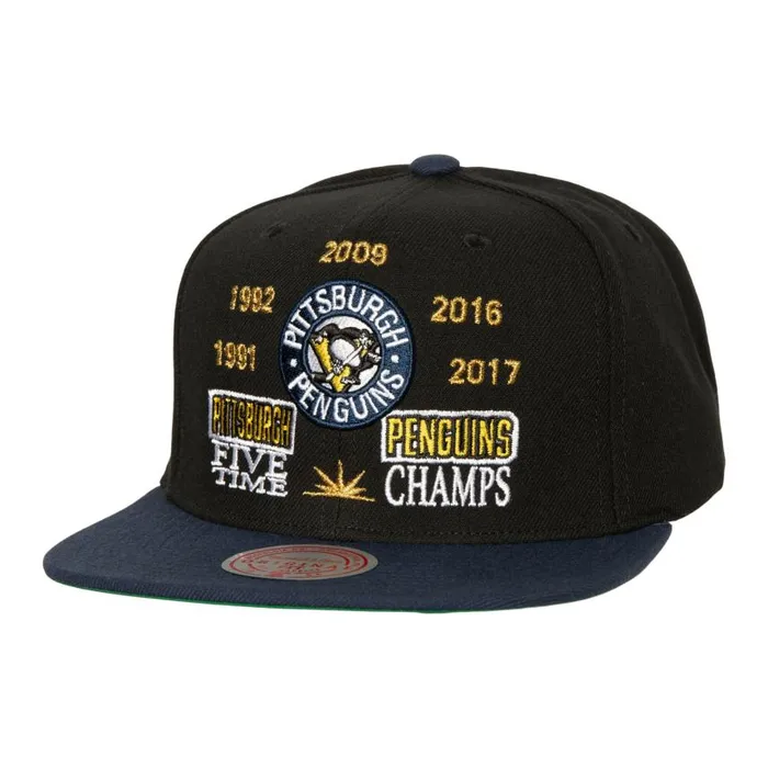 Mitchell and Ness Champ Is Here Snapback Vntg Pittsburgh Penguins Men Hats and Headwear Mitchell and Ness Champ Is Here Snapback Vntg Pittsburgh Penguins Men Hats and Headwear