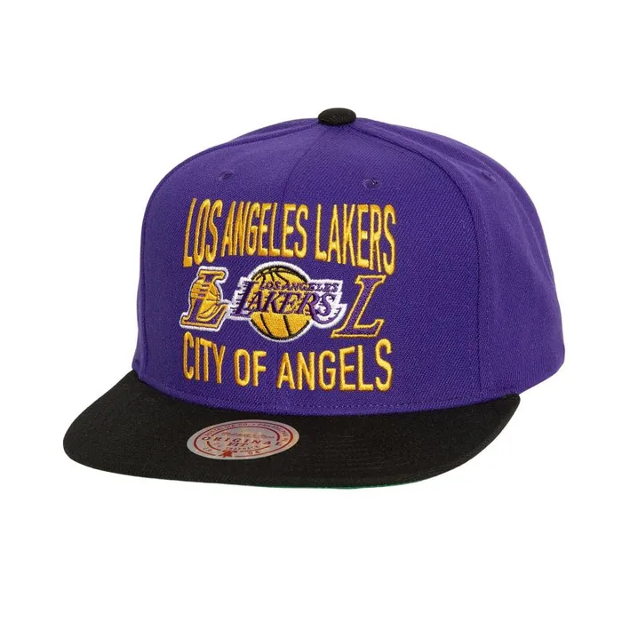 Mitchell and Ness City Love Snapback Los Angeles Lakers Men Hats and Headwear Mitchell and Ness City Love Snapback Los Angeles Lakers Men Hats and Headwear