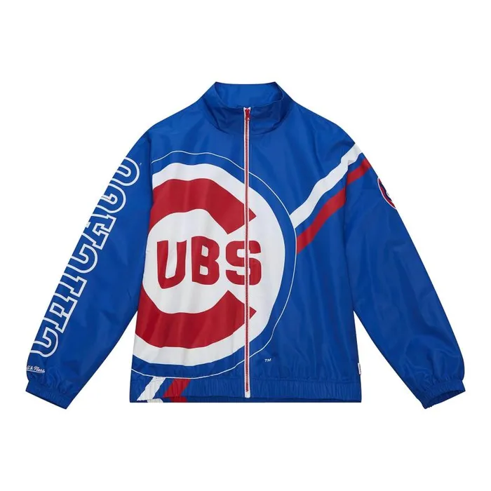 Mitchell and Ness Exploded Logo Warm Up Jacket Chicago Cubs Men Jackets and Outerwear Mitchell and Ness Exploded Logo Warm Up Jacket Chicago Cubs Men Jackets and Outerwear