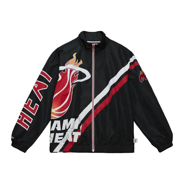 Mitchell and Ness Exploded Logo Warm Up Jacket Miami Heat Men Jackets and Outerwear
