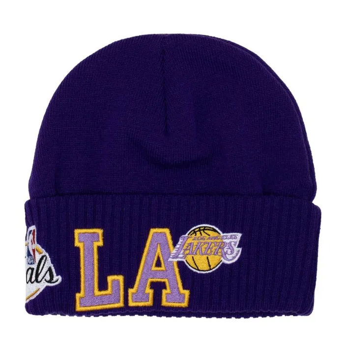 Mitchell and Ness First Letterman Knit HWC Los Angeles Lakers Men Hats and Headwear Mitchell and Ness First Letterman Knit HWC Los Angeles Lakers Men Hats and Headwear